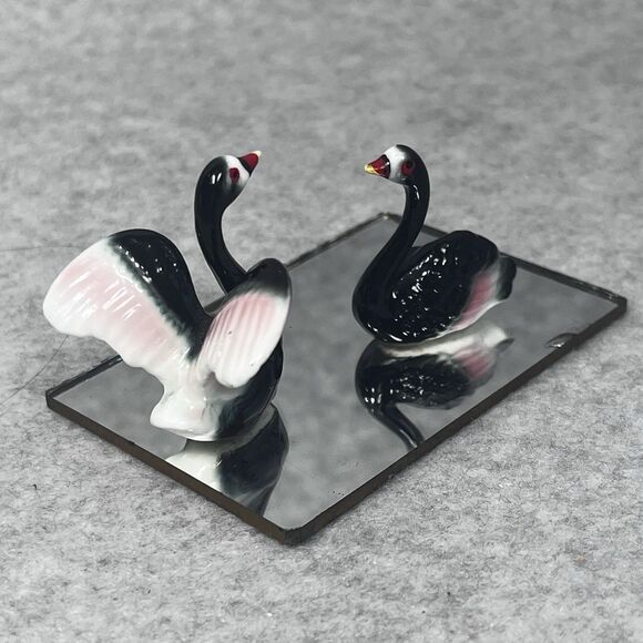 VTG Black Swan Miniature Bone China Porcelain‎ Figurines Lot of 2 Gloss Finish - Picture 3 of 15